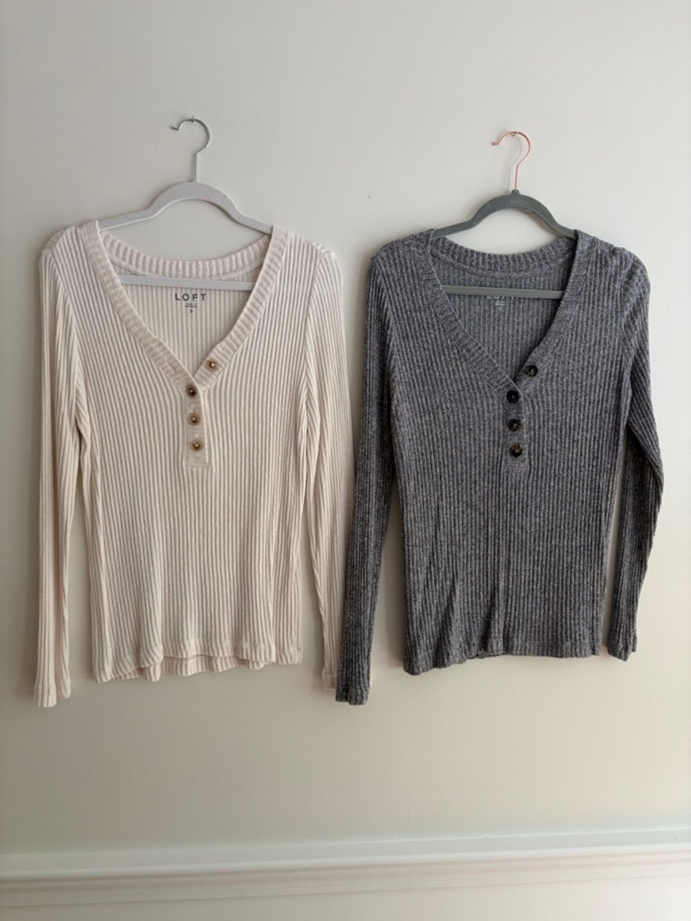 LOFT Ribbed V-Neck Henley Sweater Bundle of 2